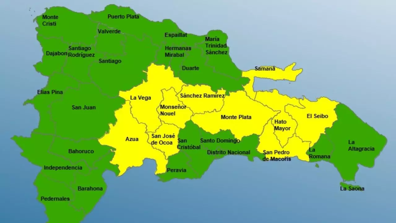 COE mantiene 10 provincias en alerta amarilla y 22 en verde