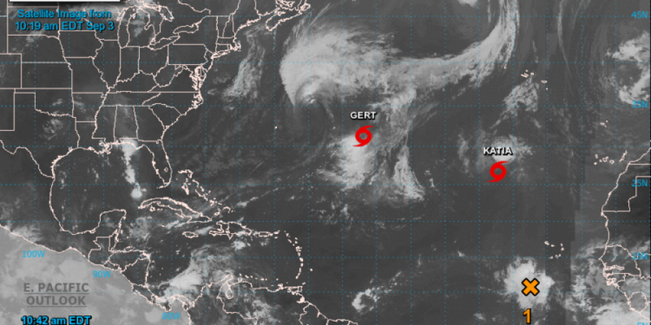 Tormenta tropical Katia se debilita de forma rápida y Gert está cerca de disiparse