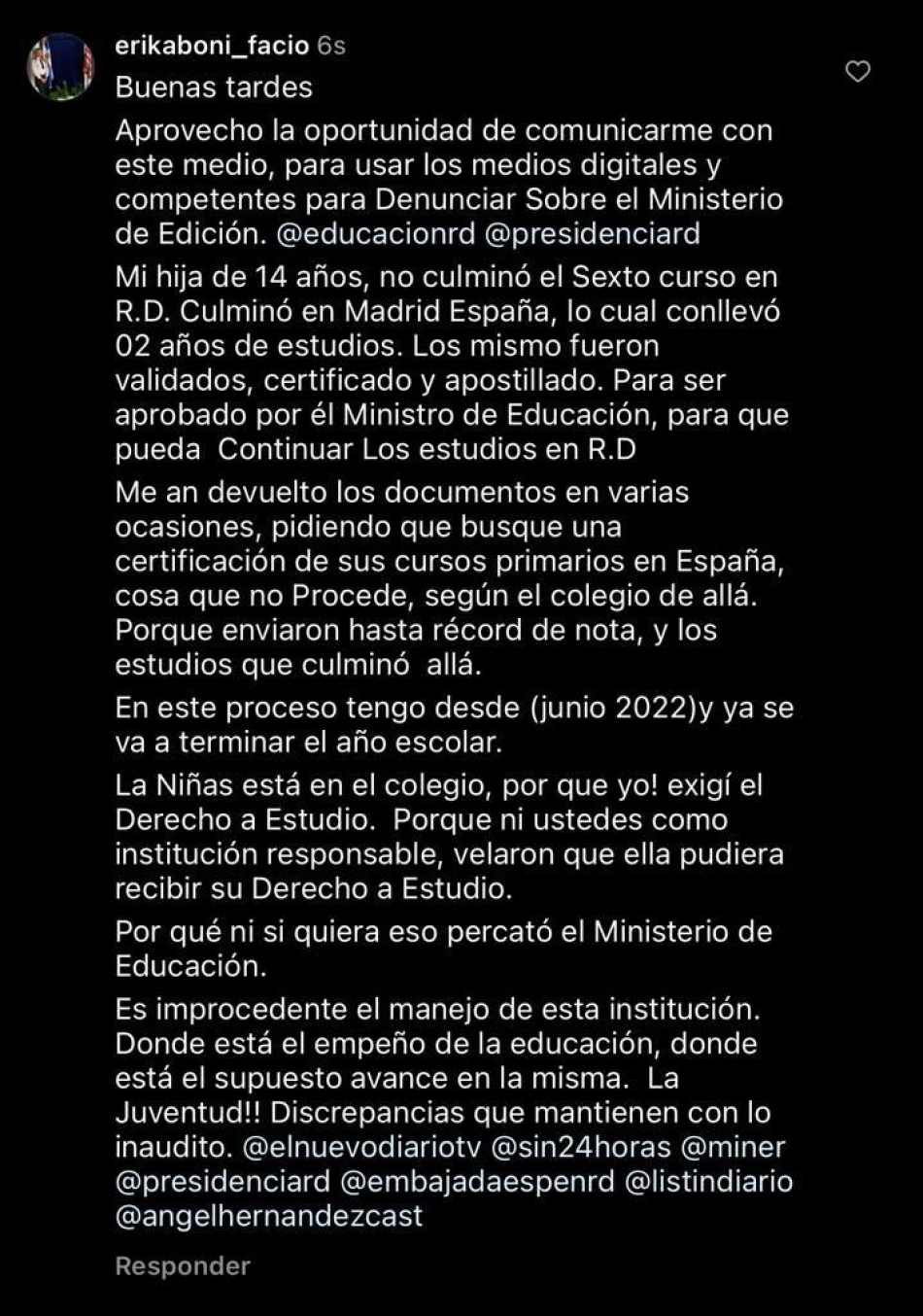 Madre denuncia que le impiden la educacion a su hija que regreso al pais.
