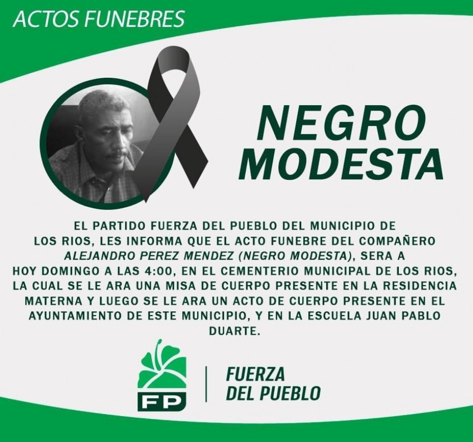 El comité municipal de la Fuerza del pueblo manifiestan condolencia a la familia de Alejandro Perez Mendez
