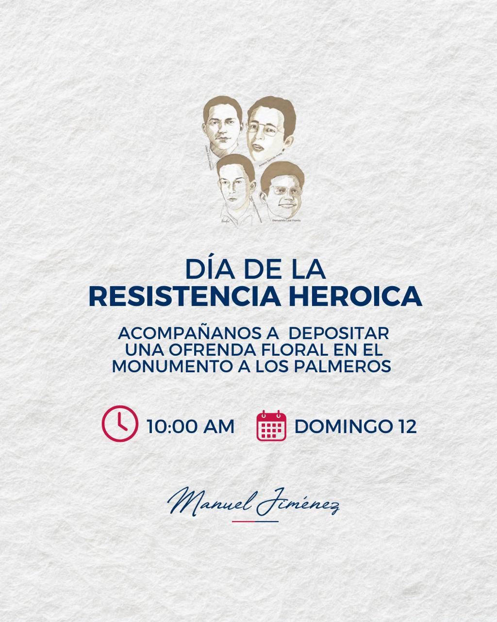 Manuel Jim&eacute;nez entregar&aacute; ofrenda floral a Amaury Germ&aacute;n Aristy y Los Palmeros