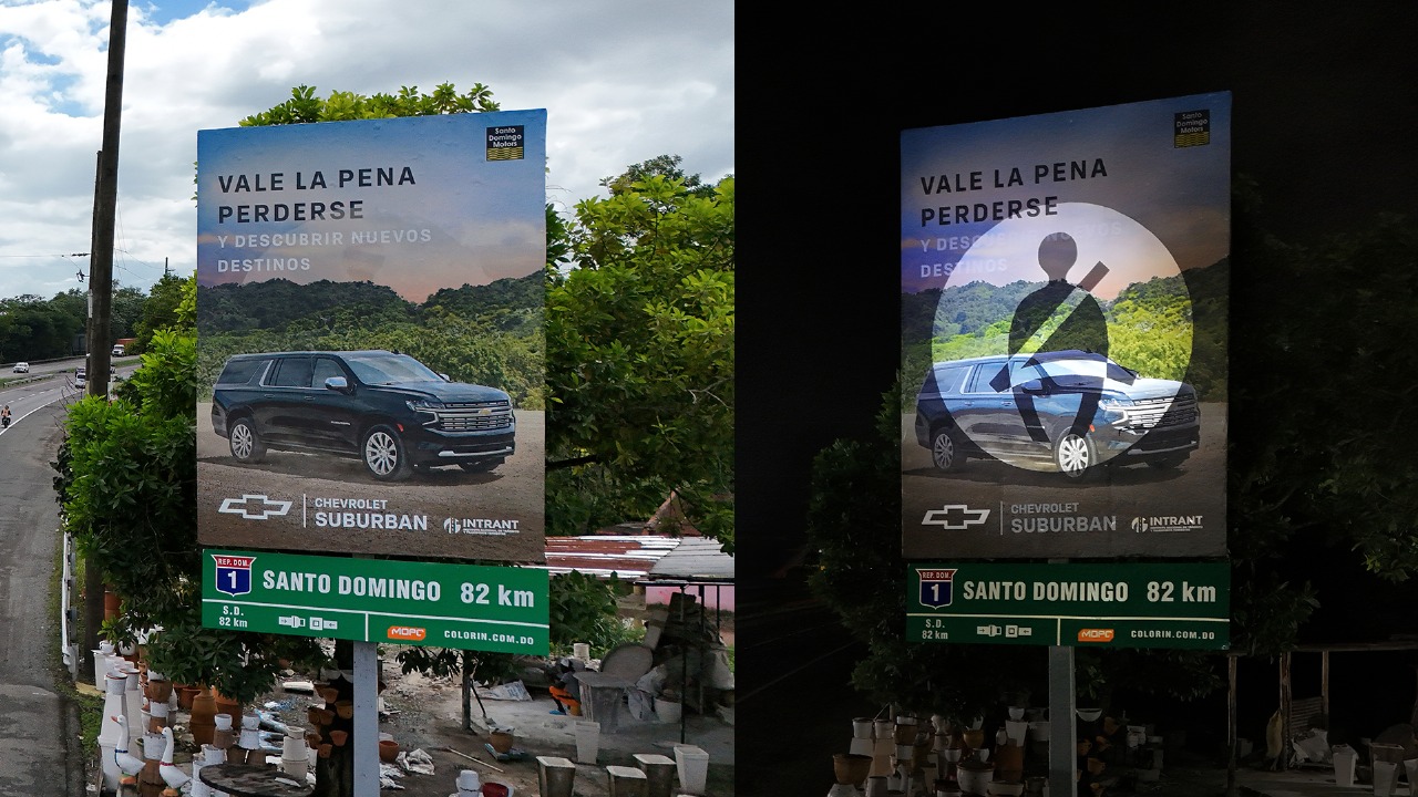 Santo Domingo Motors transforma vallas publicitarias de Chevrolet en se&ntilde;ales de tr&aacute;nsito