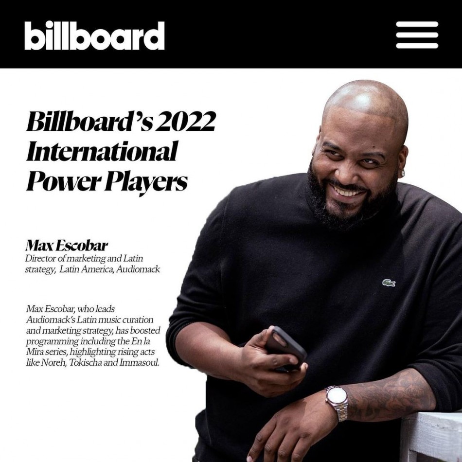 MAX ESCOBAR FUE NOMBRADO UNO DE LOS INTERNATIONAL POWER PLAYERS, POR BILLBOARD