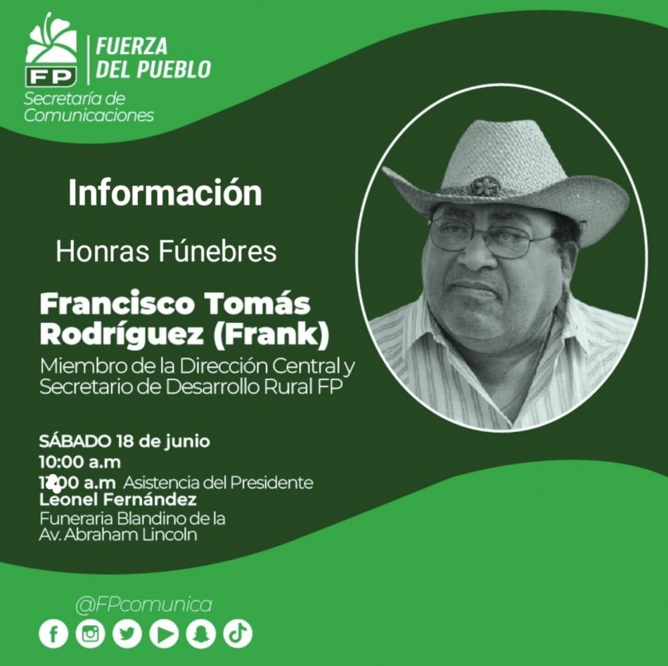 Fuerza del Pueblo realiza honras f&uacute;nebres a Frank Rodr&iacute;guez desde las 10 de la ma&ntilde;ana 