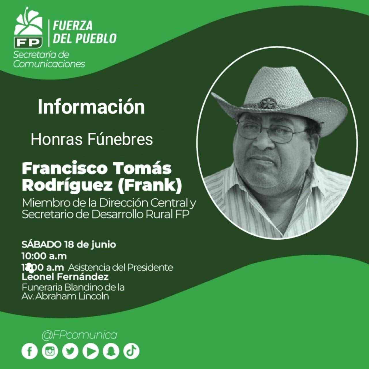 Fuerza del Pueblo realiza honras f&uacute;nebres a Frank Rodr&iacute;guez desde las 10 de la ma&ntilde;ana 