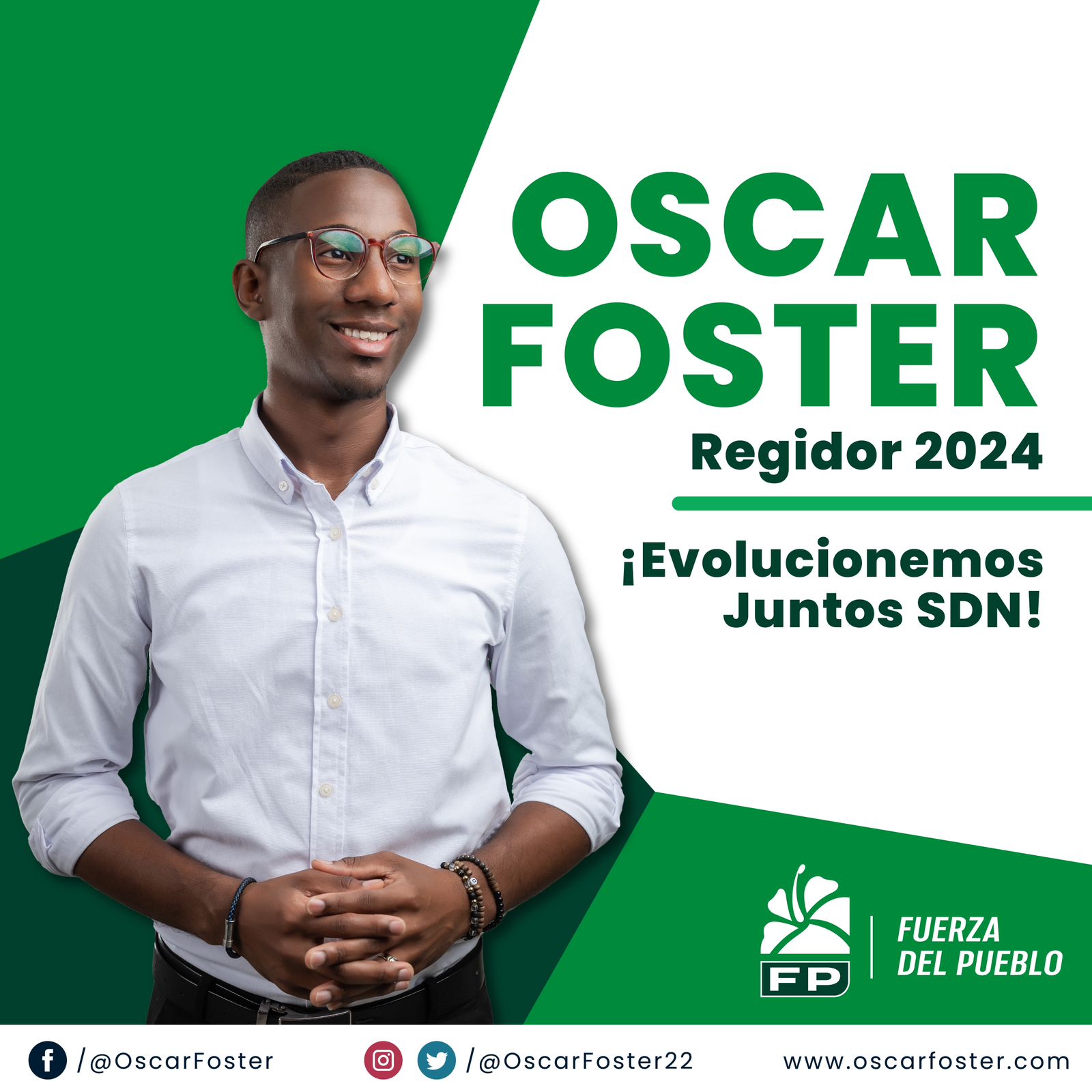 El Encargado Operacional de la Direcci&oacute;n Estrat&eacute;gica Fuerza Digital del Partido Fuerza del Pueblo, Oscar Foster manifiesta sus aspiraciones a Regidor por el Municipio Santo Domingo Norte