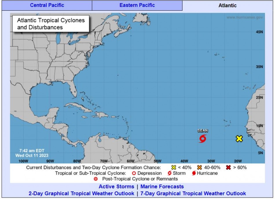 La tormenta tropical Sean se mantiene en aguas abiertas del Atl&aacute;ntico