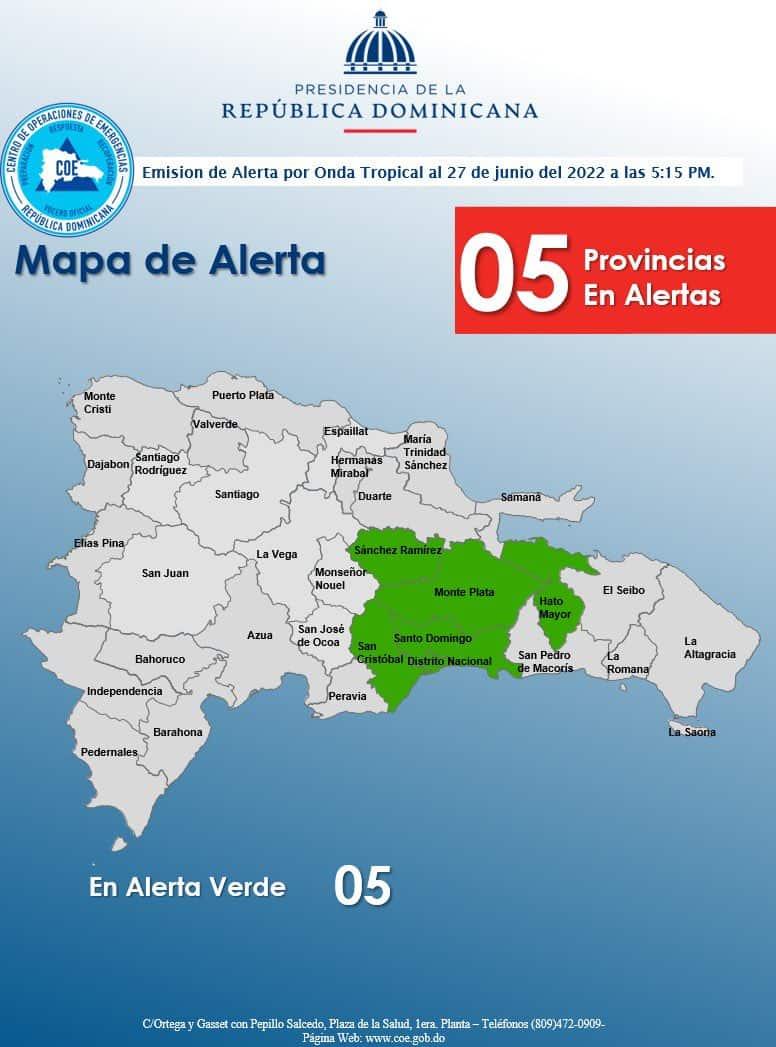 COE pone en alerta verde a cinco provincias