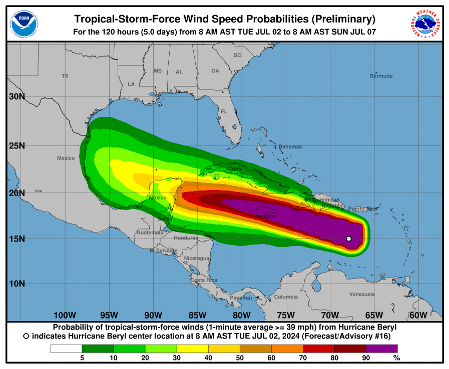 Beryl se dirige a Jamaica como un hurac&aacute;n de categor&iacute;a 5