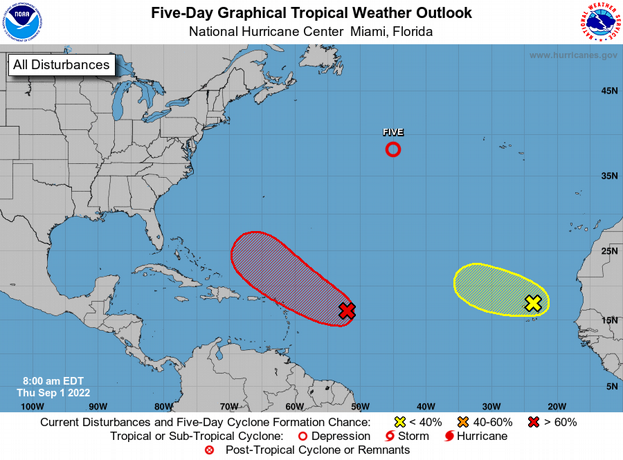 Se forma la depresi&oacute;n tropical n&uacute;mero 5 en el Atl&aacute;ntico