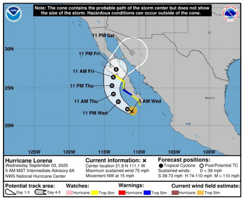 Se forma el hurac&aacute;n Lorena de categor&iacute;a 1