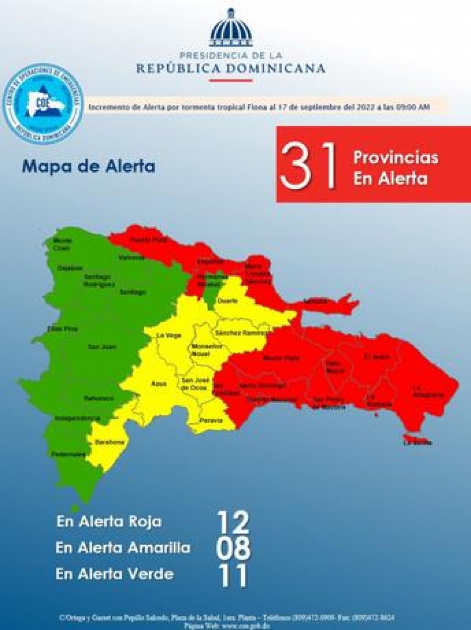 República Dominicana, bajo vigilancia de huracán por el paso de Fiona