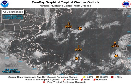 Aumenta a 60 % probabilidad de que zona de aguaceros se convierta en cicl&oacute;n tropical